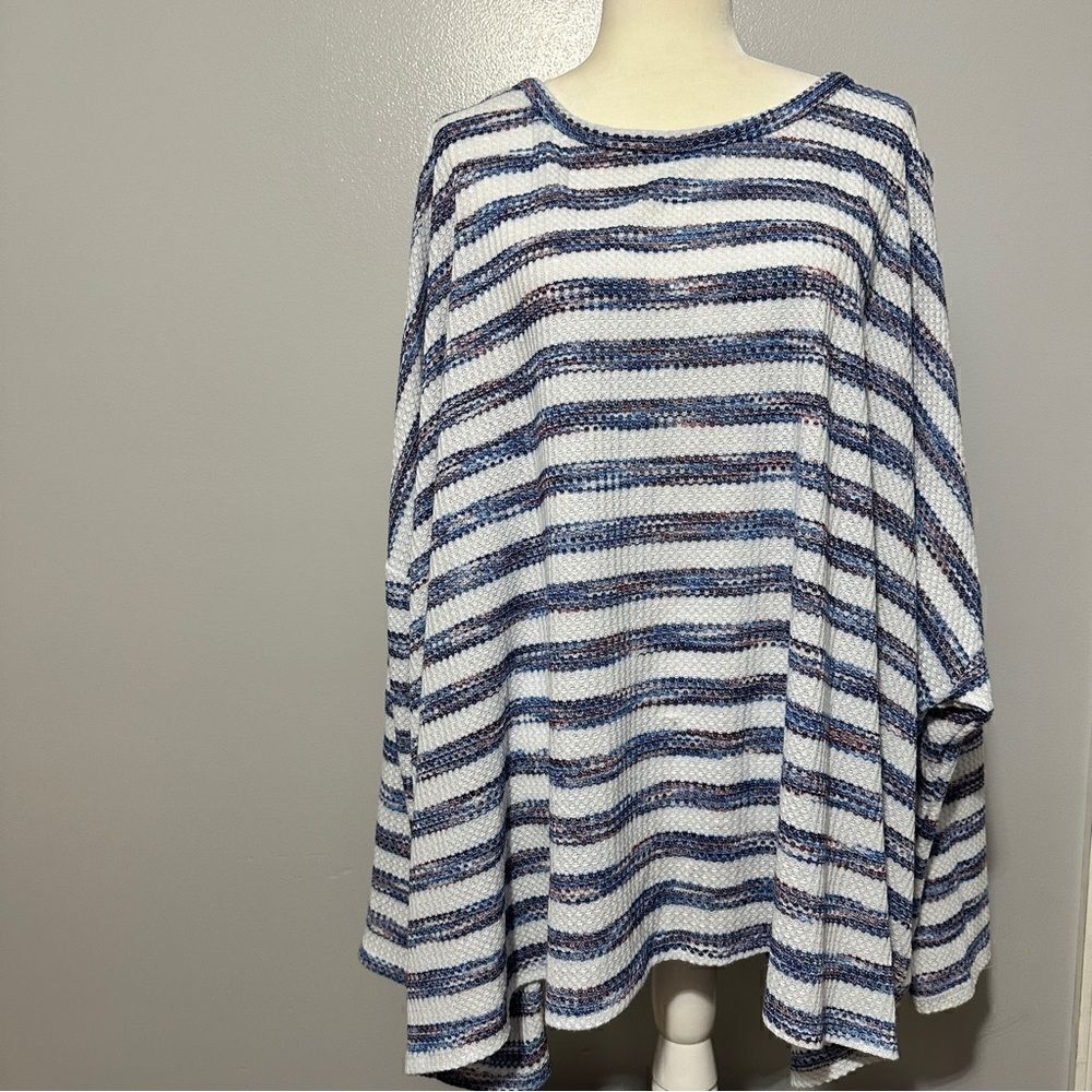 Lane Bryant Blue Stripe Slouchy open shoulder Top Womens Plus Sz 26/28